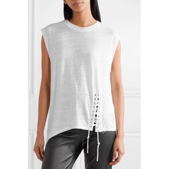 IRO White Karami Asymmetrical Lace Up Slub Linen Tank - Picture 2 of 9